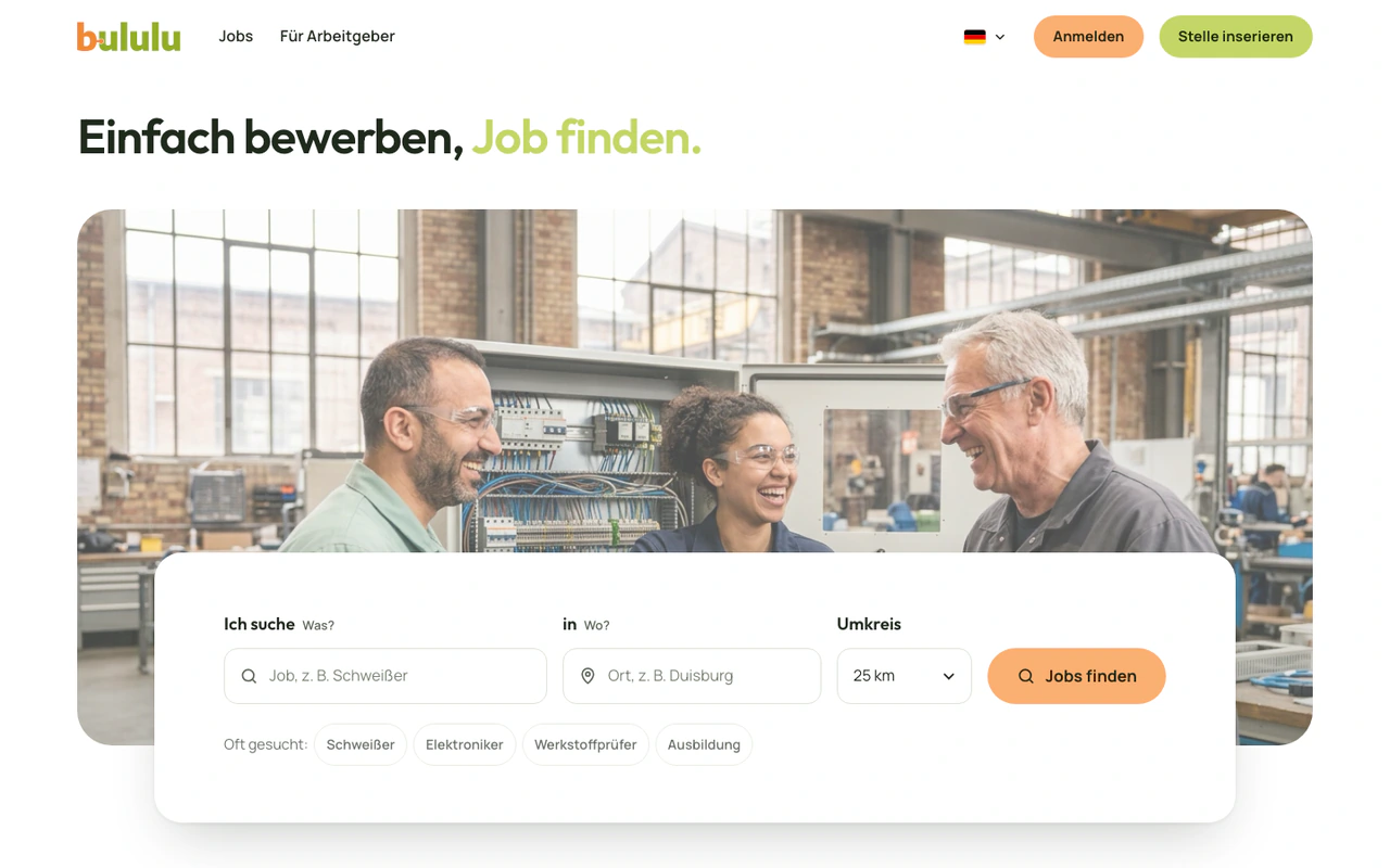 Startseite von Bululu im Entwurf B